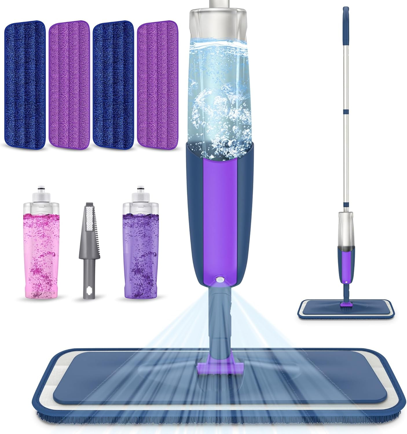 SUGARDAY Spray Mop for Floor Cleaning Wet Dry Mop with 2 Refillable Bottle 4 Washable Pads