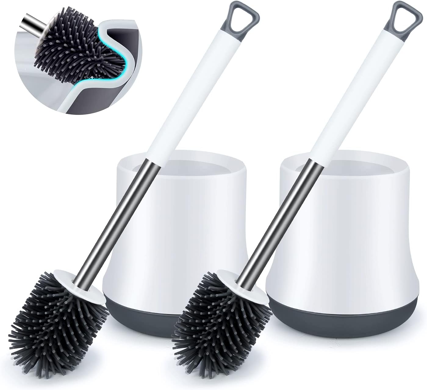 SUPTREE Toilet Brush and Caddy Holder 2 Pack Bathroom Silicone Toilet ...