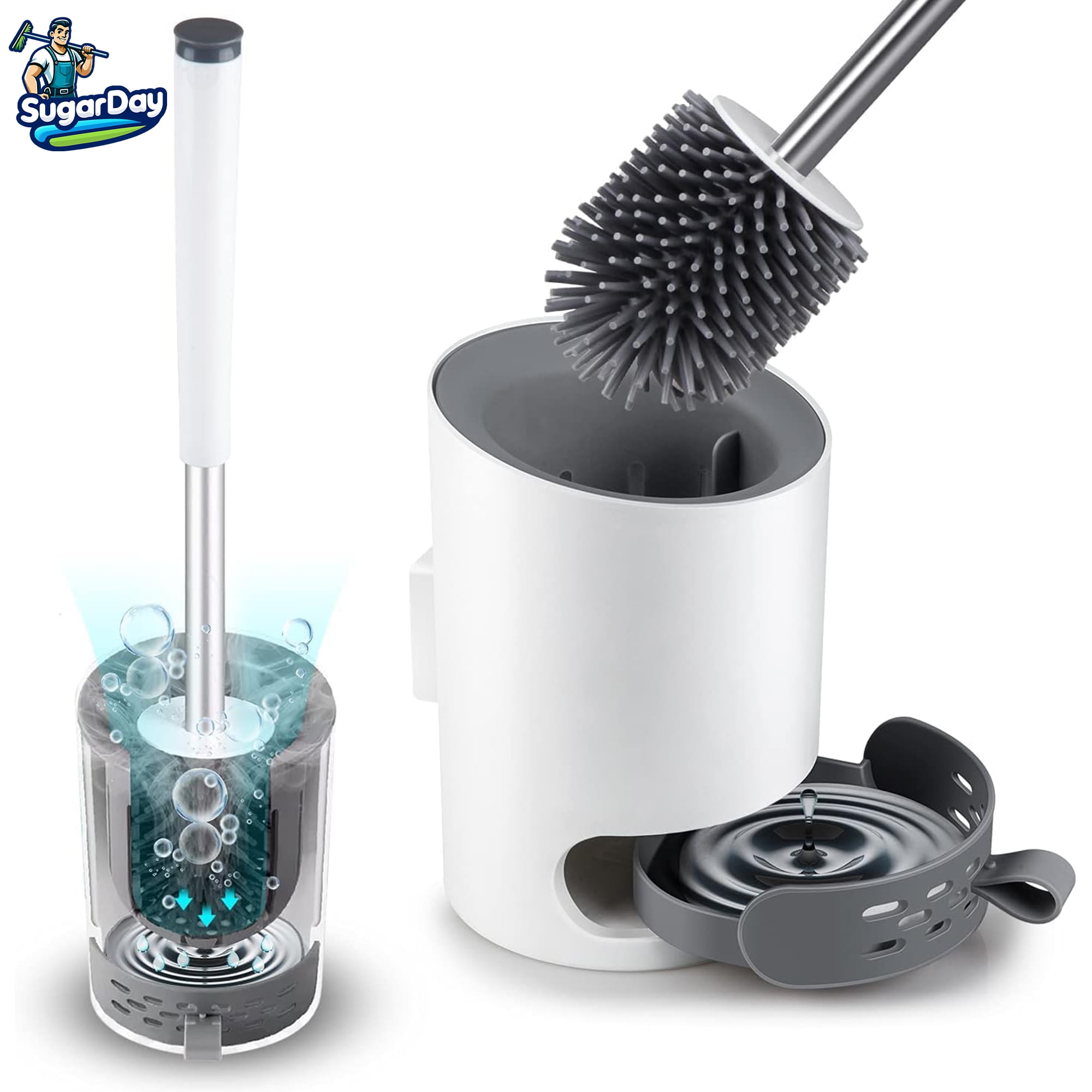 SUGARDAY Toilet Bowl Brush and Caddy Holder Set fo