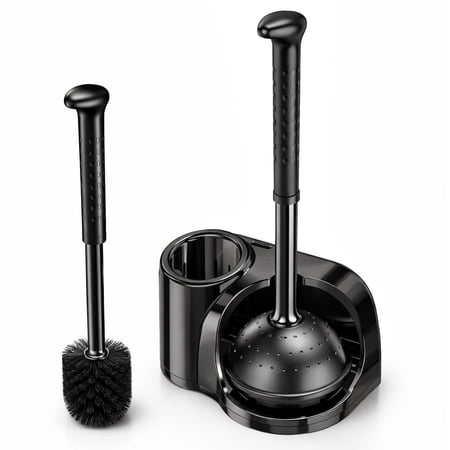 SUGARDAY Toilet Bowl Brush and Caddy with Plunger Set for Bathroom Toilet Brush Cleaner and Holder Toilet Scrubber Black