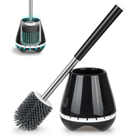 SUGARDAY Toilet Brush and Caddy Holder with Silicone Bristle for Bathroom Toilet Scrubber Bowl Brush