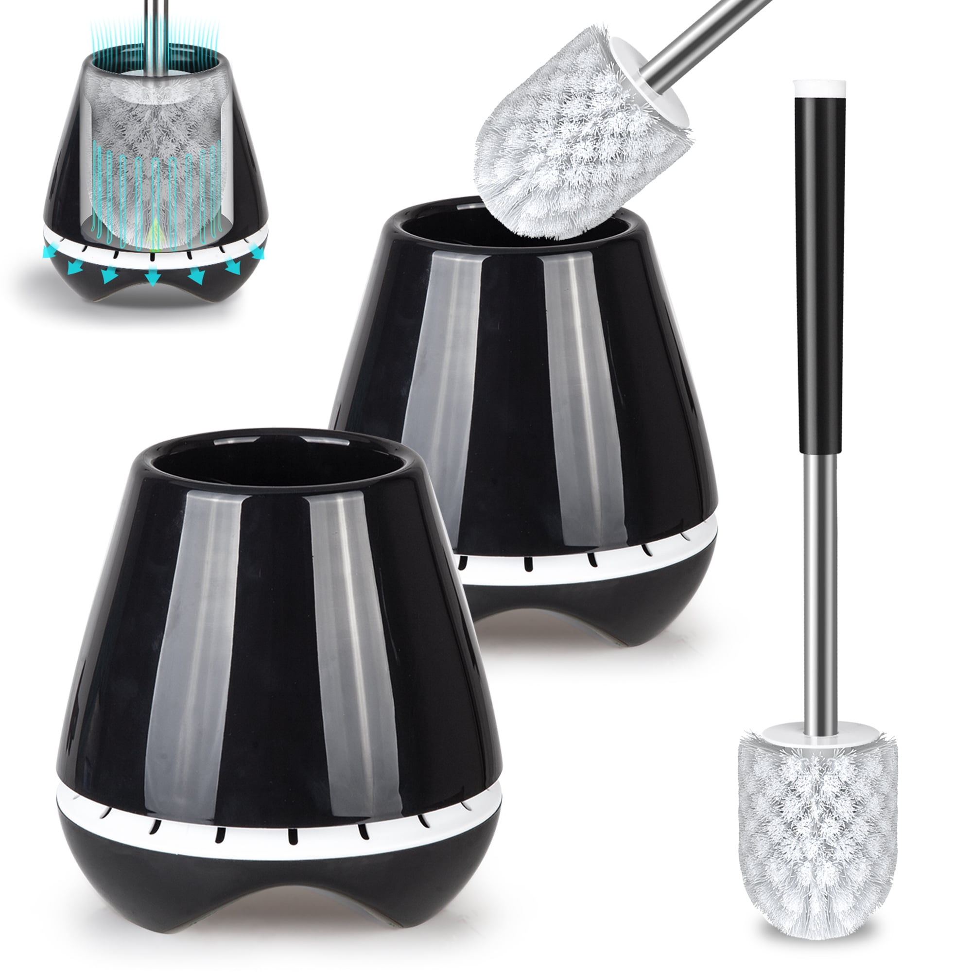 SUGARDAY Toilet Brush and Caddy Set 2 Pack for Bathroom Toilet Bowl