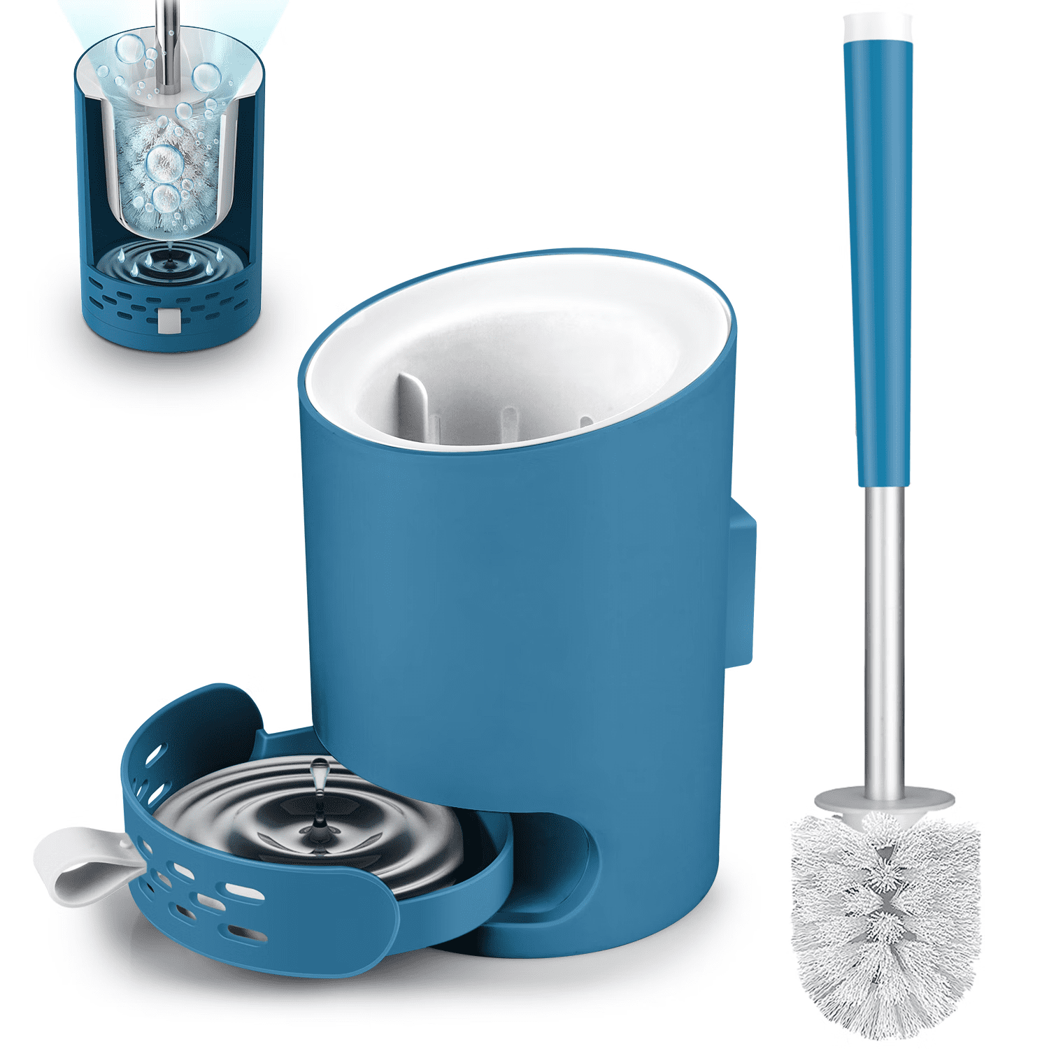 Bcooss Toilet Brush and Holder Set, Bathroom Toilet Bowl Brush and Caddy Cleaner Anti Slip with Sturdy Soft Silicone Bristle Removable Water Drawer