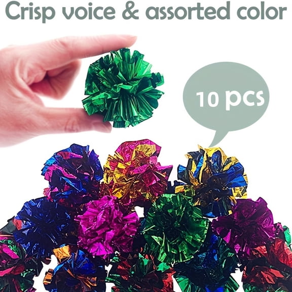 SUGARMOM 10-Pack Crinkle Cat Toy Balls for Play & Training - Striped Plastic Film Interactive Kitten Balls Non-Battery Fun Textured Toys for Feline Exercise and Engagement