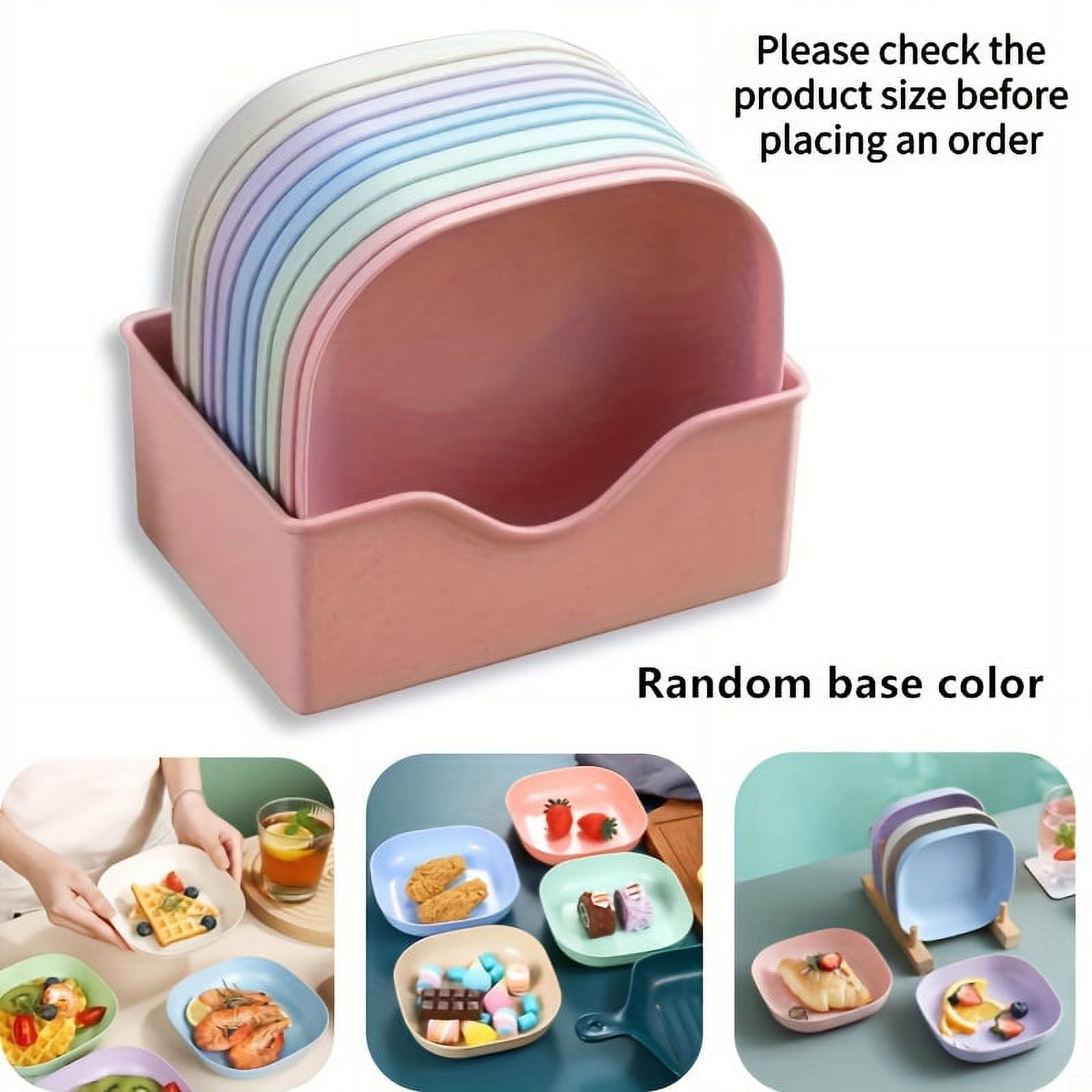 SUGARMOM 10-Piece Square Plastic Dinner Plate Set with Storage Rack ...