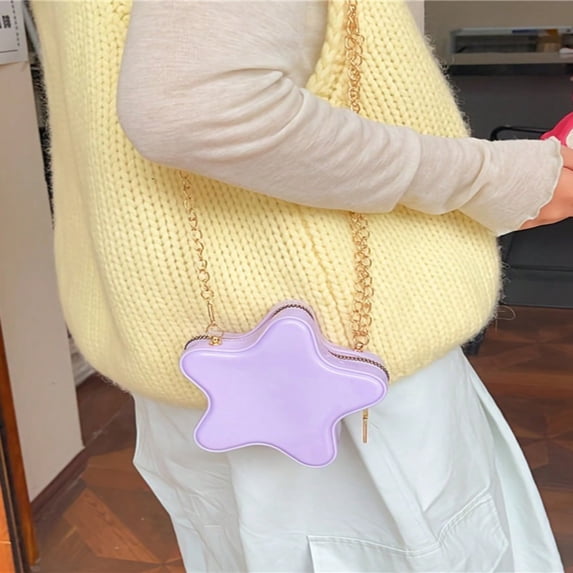 SUGARMOM 1PC Star Pattern Mini Cute Candy Color Crossbody Bags For Women 2024 Spring Solid Color Y2k Fashion Phone Handbags And Purses Star Shape Bag PVC BAG Cartoon Star Shaped Bag Cute