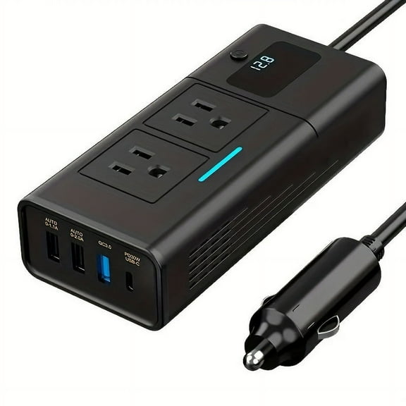 SUGARMOM 1pc 200W Car Power Inverter/Plug Adapter Outlet Charger DC 12V To 110V Inverter With 1.2A&2.4A USB 1 QC3.0 USB And 1 Type C Ports