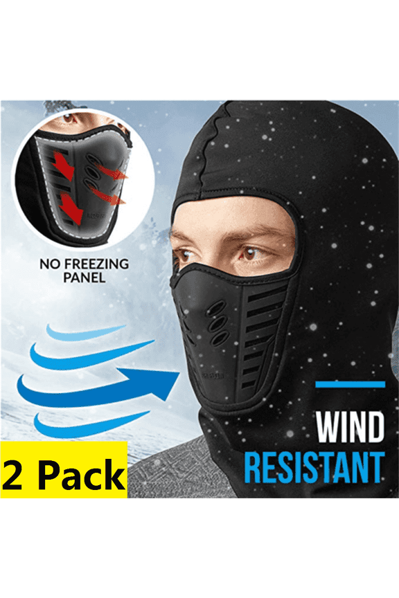 2 Pack Men Cold Weather Windproof Fleece Ski Ninja Mask Winter Balaclava Full Face Neck Mask Aviator Bomber Trooper Trapper Hat Motorcycle Ear Flap Cap Black