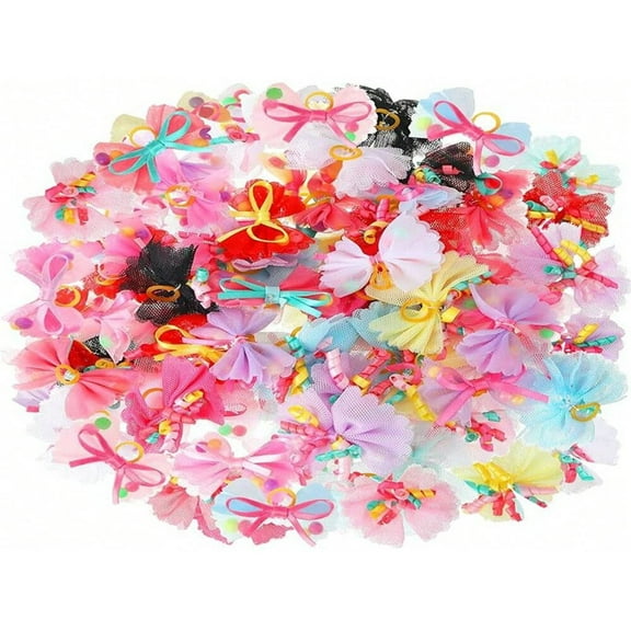 SUGARMOM 20pcs Random Color Butterfly Shaped Dog Hair Bows With Rubber Bands For Small Breeds Pet Grooming Accessories For Female Dogs Cats Poodles Shih Tzus Etc.