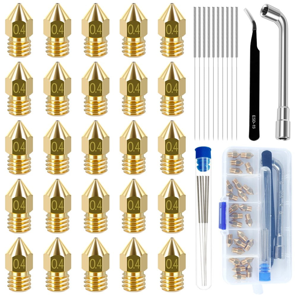 SUGARMOM 37Pcs 3D Printer Nozzles Brass MK8 Extruder Nozzles Heat