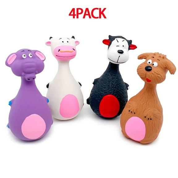 SUGARMOM 4pcs Squeaky Latex Dog Toys - Durable Chew & Molar Play for All Breeds  Cartoon Design