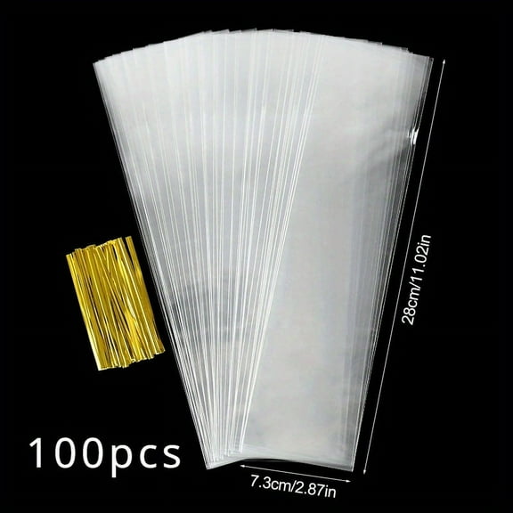 SUGARMOM 50/100/200pcs Clear Cellophane Treat Bags - Long Candy Cookie Lollipop Packaging - Plastic Food Gift Bags - Perfect for Weddings Birthdays & Parties - Ideal Gift for Party Favor