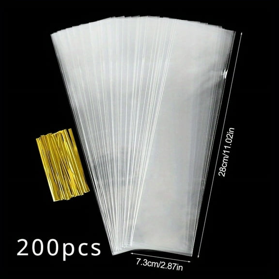 SUGARMOM 50/100/200pcs Clear Cellophane Treat Bags - Long Candy Cookie Lollipop Packaging - Plastic Food Gift Bags - Perfect for Weddings Birthdays & Parties - Ideal Gift for Party Favor