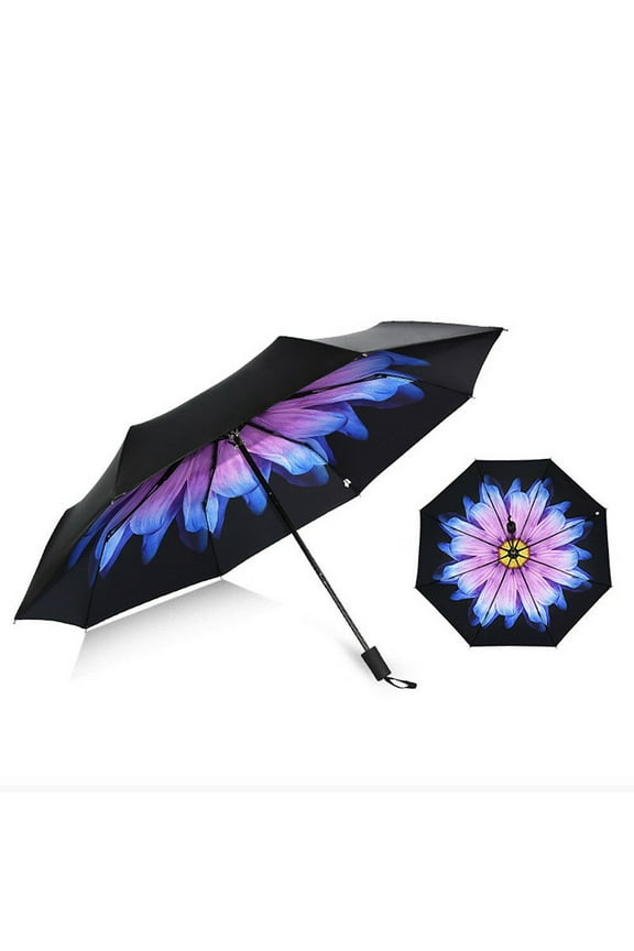 50+ Anti-UV Sun Rain Protection Windproof Flower Parasols 3 Folding Umbrella