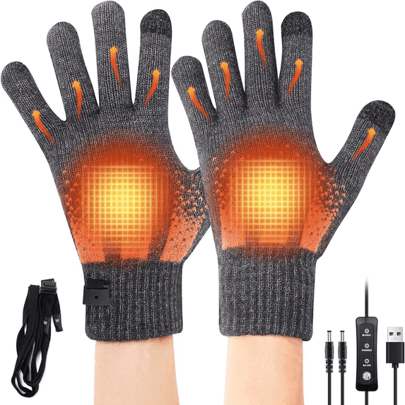 SUGARMOM 98℉-104℉-113℉ USB Heated Gloves for Men Women Thin Knitting Touchable Screen Warm Heating Gloves Hot Hands Electric Heated Gloves for Winter Work Arthritis