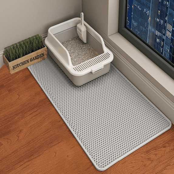 SUGARMOM Cat Litter Mat 45”x26” Extra Large&Long Double Layer Cat Litter Box Mat EVA Non-Slip Waterproof Urine Proof Cat Litter Catcher Mat Easy Clean Scatter Control (45”x26” Khaki)