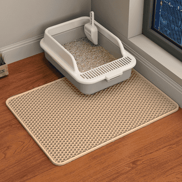SUGARMOM Cat Litter Mat  45”x26” Extra Large&Long Double Layer Cat Litter Box Mat  EVA Non-Slip  Waterproof Urine Proof Cat Litter Catcher Mat  Easy Clean Scatter Control (45”x26”  Khaki)