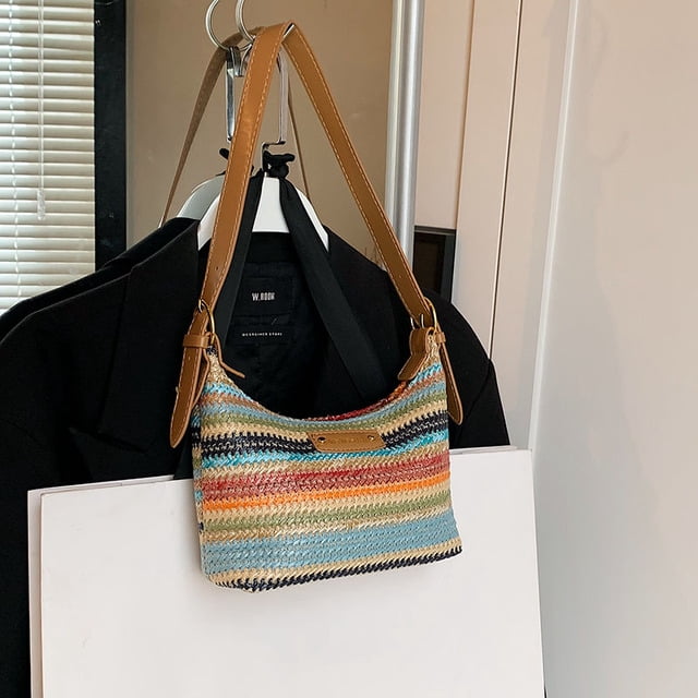 Ulisty Mini Woven Straw Bag – Faux Straw Underarm Bag For Summer, Beach, Travel