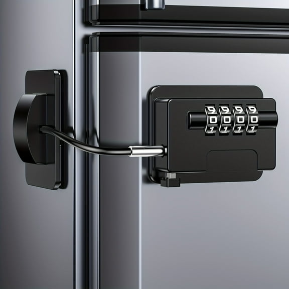 SUGARMOM Heavy-Duty Combination Refrigerator Lock - Lead-Free Plastic Material  Childproof Safety Cabinet & Drawer Strap Lock  Easy Installation  No Key Required  Suitable for 14+  Black