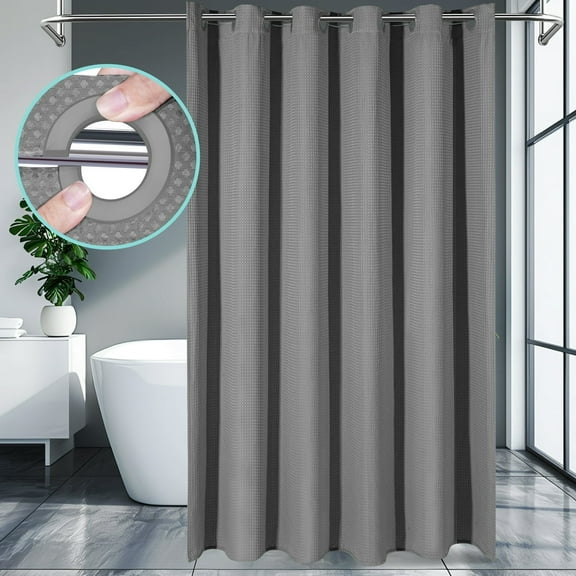 SUGARMOM Hookless Waffle Weave Waterproof Shower Curtain 74” x 72” Gray