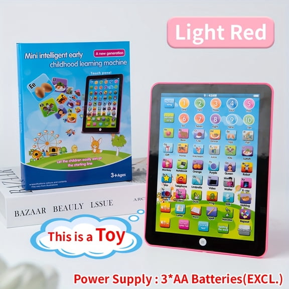 SUGARMOM Interactive Tablet-Style Sound Toy for Youngsters 3-5 Years - Press & Play English Pronunciation Blue & Pink Battery-Free Perfect Gift for Halloween & Christmas