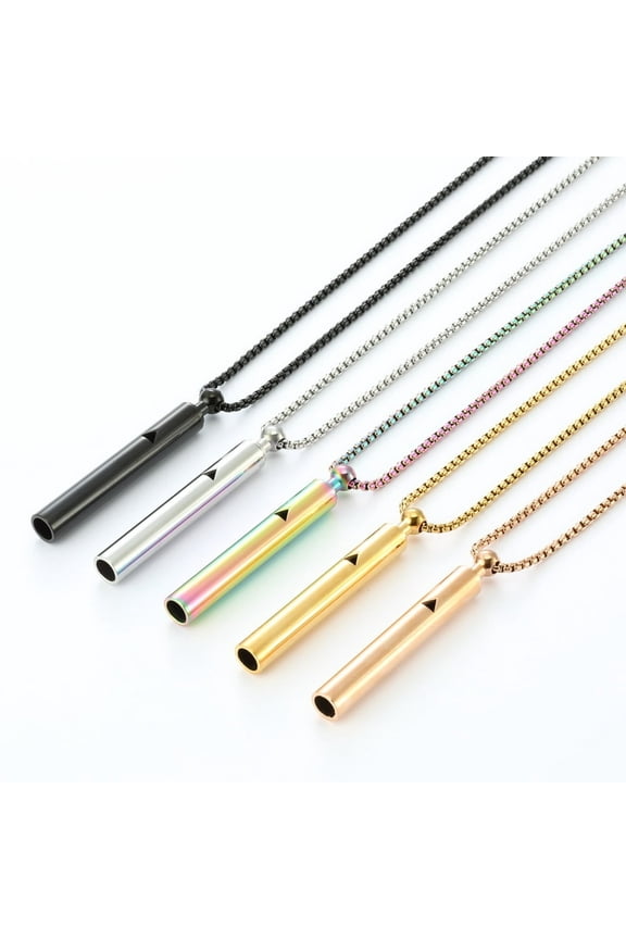 Mindful Breathing Whistle Necklace Stainless Steel Anxiety Reduction Necklace Stress And Panic Relief Necklace Adjustable Length Meditation Inner Peace Necklace Silver