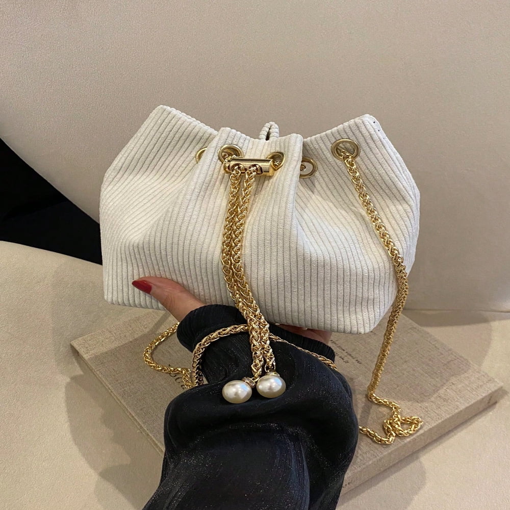 SUGARMOM New Fashionable Woven Straw Bucket Bag With Gold Chain And ...