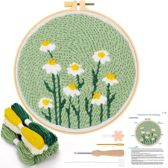 SUGARMOM Punch Needle Embroidery Starter Kits with Pattern for Kids Adults Beginners - Flower