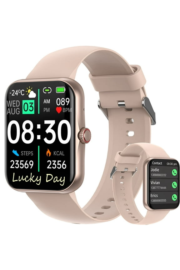 Smart Watch for Women‘s Men 1.83 Inch Wireless Smart Watch for Android iPhone IP67 Waterproof Outdoor Fitness Tracker with AI Voice/Message Reminder Gold