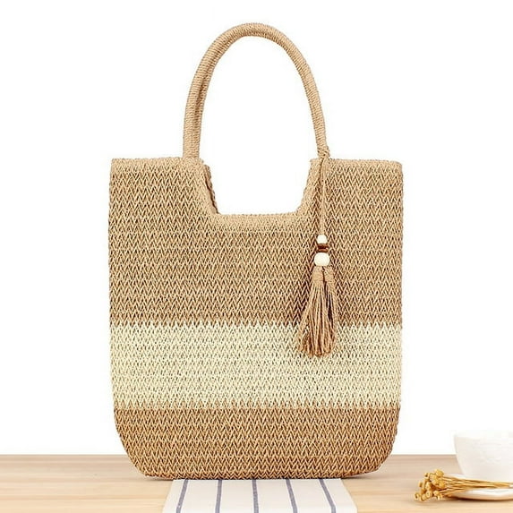 SUGARMOM Straw Beach Bag Summer Woven Tote Bag with Tassels Large Shoulder Bag for Women Straw Purses and Handbags Rattan Boho Bag Raffia