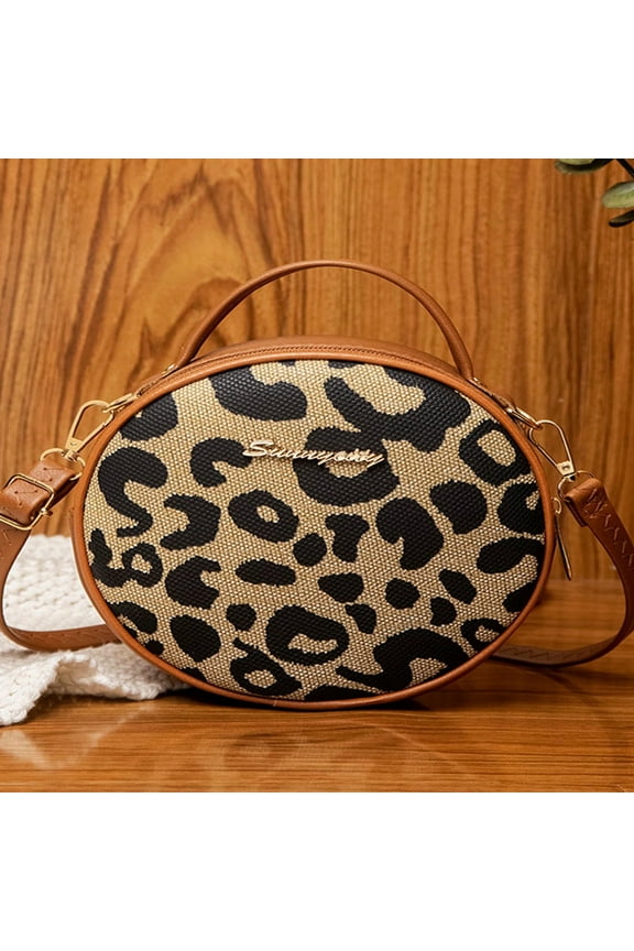 Stylish Leopard Print Women‘s One Shoulder Crossbody Round Bag