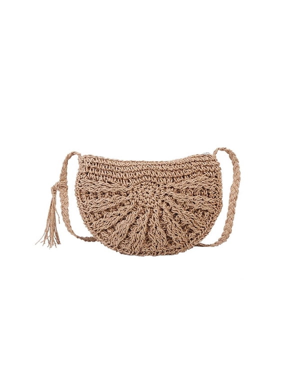 Summer Semicircle Straw Crossbody Bags for Women Handmade Straw Rope Woven Boho Bag Female Summer Beach Holiday Crossbody Purse