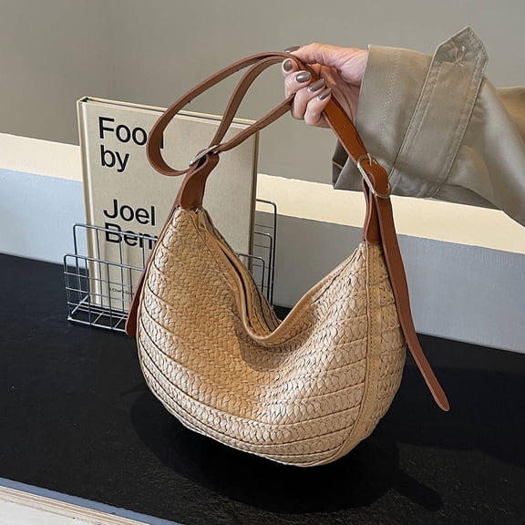 SUGARMOM Summer Straw Bag for Women Trendy Woven Straw Shoulder Bags Casual Tote Crossbody Bag Raffia Hobo Beach Bag Rattan Totes Handbag