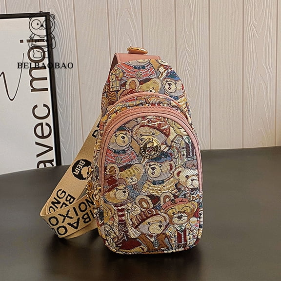 SUGARMOM beibaobao 2024 New Cartoon Bear Chest Bag Casual Women‘s Bag Trendy Fashion Waist Bag Zero Wallet Sports Shoulder Bag Mobile Bag