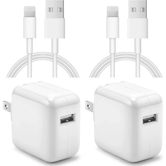 SUGARMOM iPad Charger  Charger【 MFi Certified】 [4-Pack] 12W USB Wall Charger Foldable Portable Travel Plug with USB to Lightning Cable Compatible with iPad   iPad  Airpod
