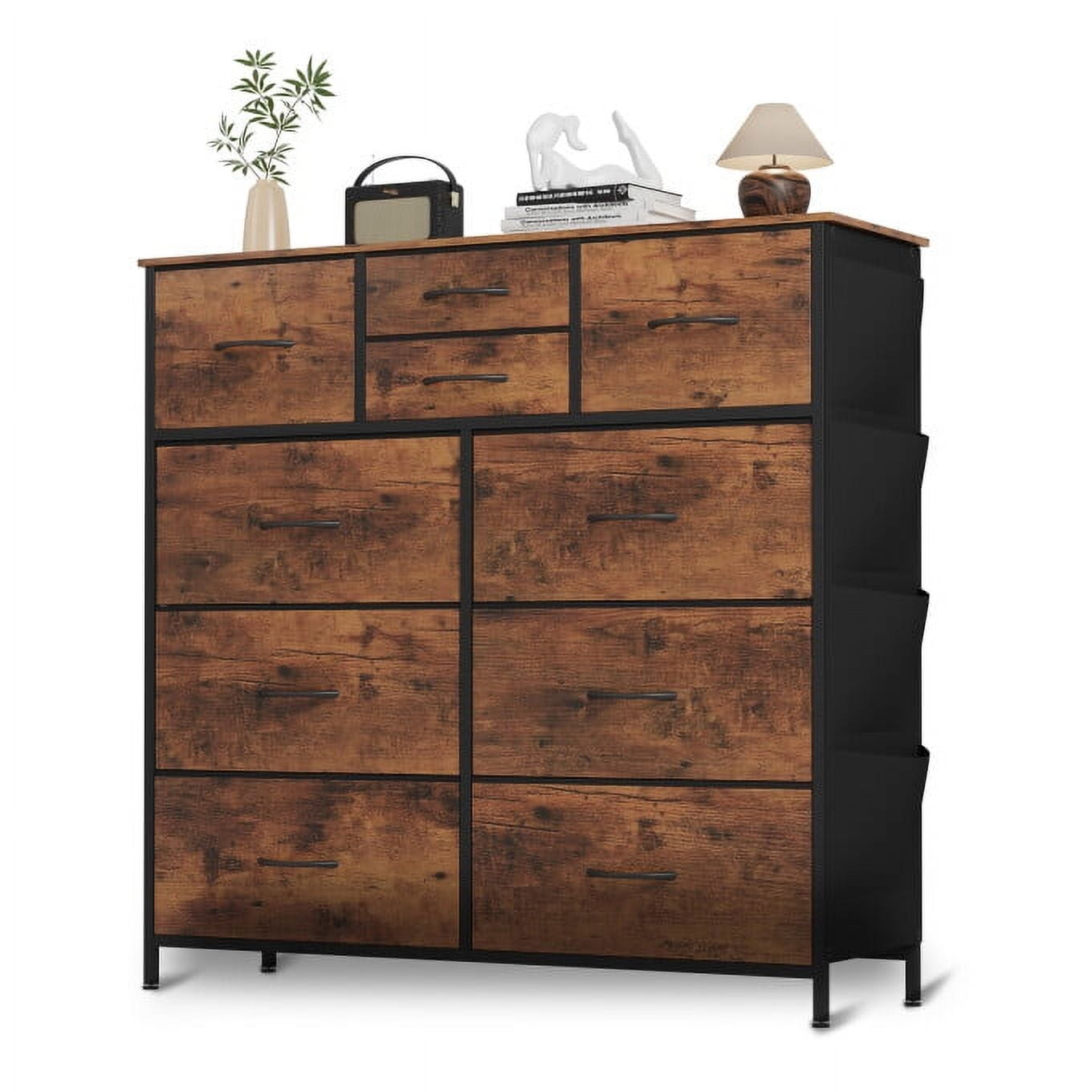 Rustic Brown Fabric and Wood Nursery Dresser with 10 Drawers