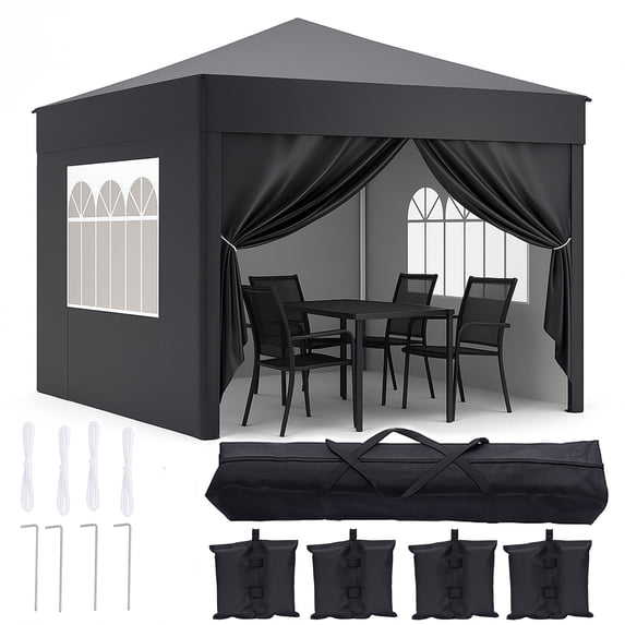 SUGIFT 10x10 Pop Up Canopy Tent with Sidewalls, Instant Party Tent for Patio, Camping, Backyard and Outdoor Events, Black
