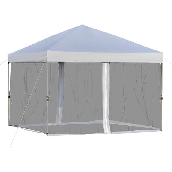 SUGIFT 10' x 10' White Gazebo Pop Up Canopy w/ Mesh Curtains