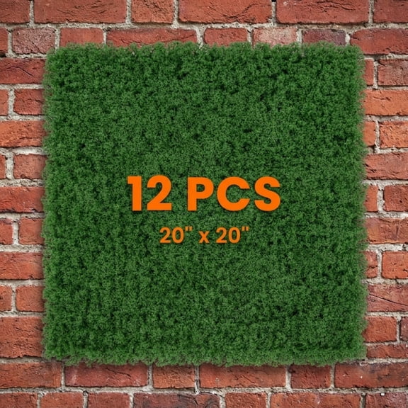 SUGIFT 12 Pieces Artificial Grass Wall Panels, 20 x 20 Inch Faux Greenery Hedge Panel for Outdoor Garden Yard Balcony Fence Backdrop Decor, Green