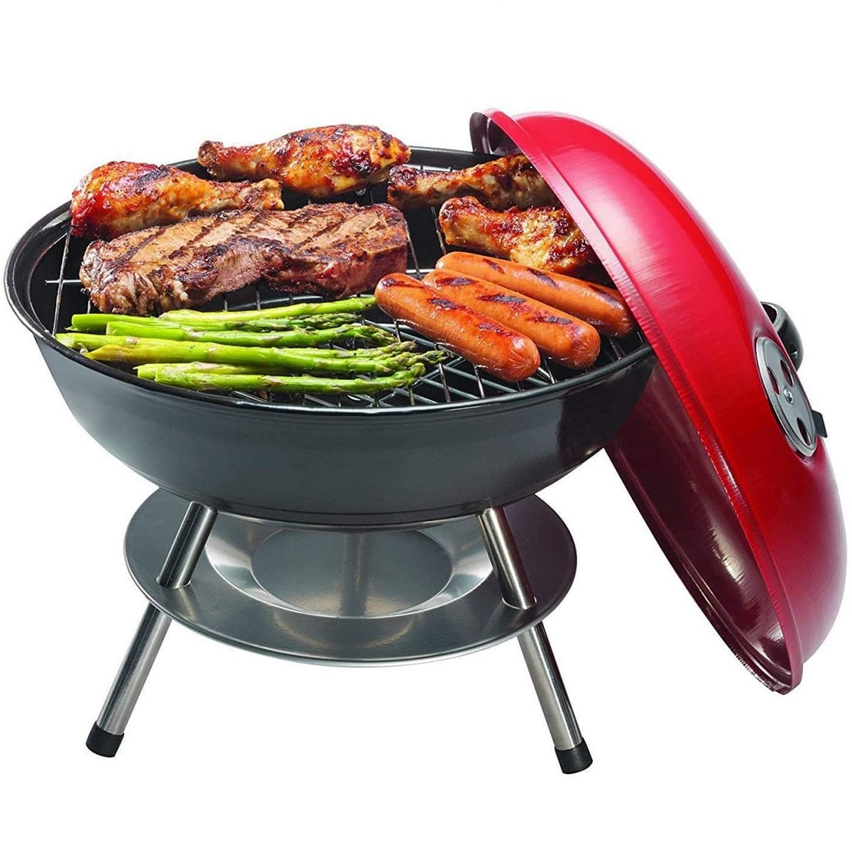 SUGIFT 14" BBQ Grill  Portable Charcoal Grill  Apple Stove  Red