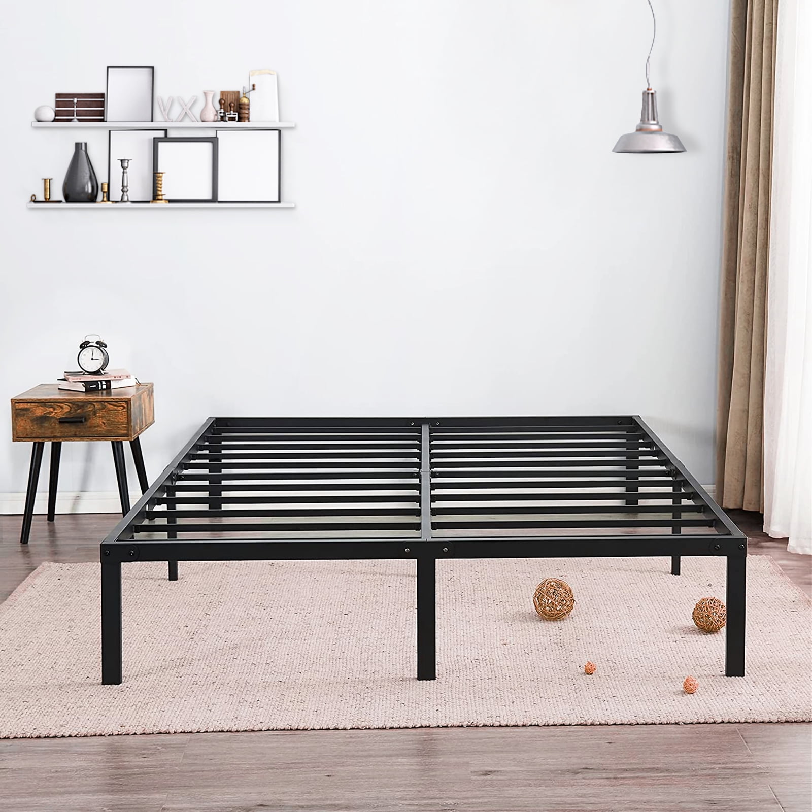 SUGIFT 14" Heavy Duty Steel Slat Queen Platform Bed Frame, White