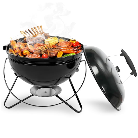 SUGIFT 14 in Portable Charcoal Grill with Lid, for Outdoor Camping, Black