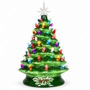 SUGIFT 15 Pre-lit Hand-Painted Ceramic Tabletop Christmas Tree Green