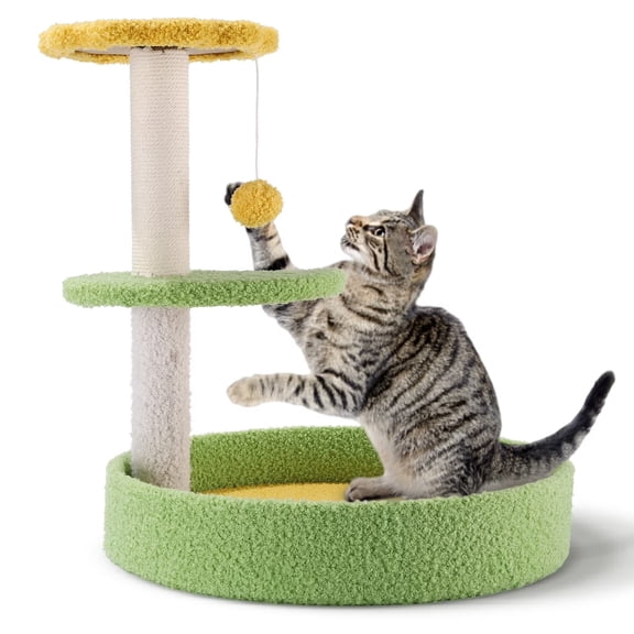 SUGIFT 17'' Cat Tree Tower Cat Condo with Sisal Scratching Posts Multi-Level Cat Tower for Indoor Medium Cats, Green