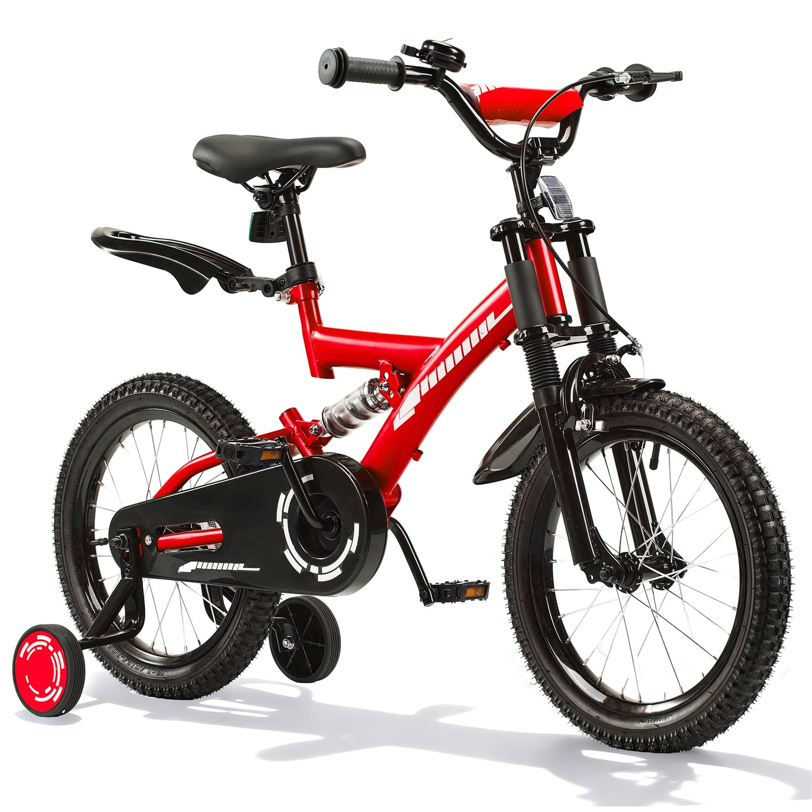 SUGIFT 18 Inch Kids Bike for Boys Girls Ages 6-9, Training Wheels, Handbrake and Bell, Red