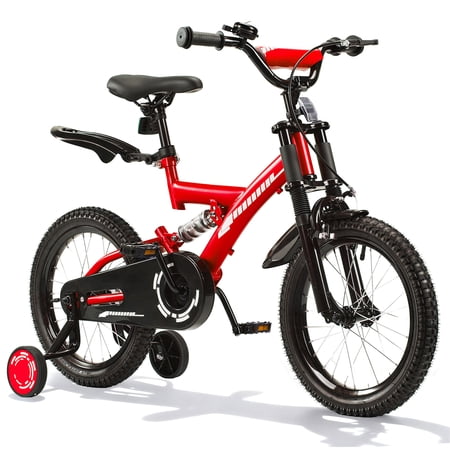 SUGIFT 18 Inch Kids Bike for Boys Girls Ages 6-9, Training Wheels, Handbrake and Bell, Red