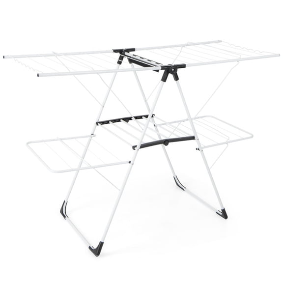 SUGIFT 2 Level Laundry Drying Rack Foldable Freestanding Clothes Dryer Stand with Adjustable Wings Sock Clips and 45 lbs Capacity for Indoor Outdoor, White