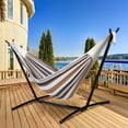 thumbnail image 1 of SUGIFT 2-Person Cotton Hammock with Space Saving Steel Stand Garden Yard Outdoor 450lb Capacity, Desert Stripes, 1 of 9