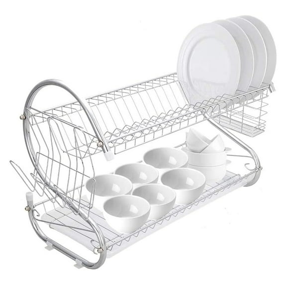 SUGIFT 2 Tier Dish Drying Rack, Stainless Steel Dish Rack with Utensil Holder, Cup Holder