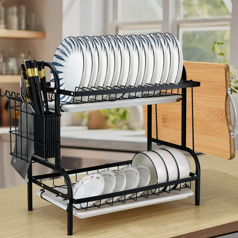 SUGIFT Dish Drying Rack for Kitchen, 2-Tier Dish Rack Black, Dish